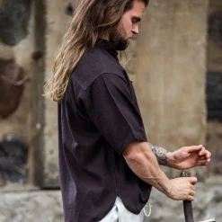 Leonardo Carbone Chemise Médiévale Avec Manches Courtes, Marron -Tudor Soldes Magasin chemise medievale avec manches courtes marron 4