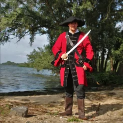 Leonardo Carbone Manteau De Pirate En Velours, Rouge-noir -Tudor Soldes Magasin manteau de pirate en velours rouge noir 2