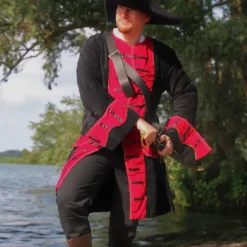 Leonardo Carbone Manteau De Pirate Velours Noir-rouge -Tudor Soldes Magasin manteau de pirate velours noir rouge 2