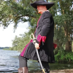 Leonardo Carbone Manteau De Pirate Velours Noir-rouge -Tudor Soldes Magasin manteau de pirate velours noir rouge 3