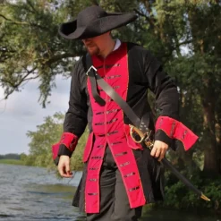 Leonardo Carbone Manteau De Pirate Velours Noir-rouge -Tudor Soldes Magasin manteau de pirate velours noir rouge 4