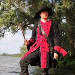 Leonardo Carbone Manteau De Pirate Velours Noir-rouge -Tudor Soldes Magasin manteau de pirate velours noir rouge 5