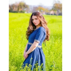 Leonardo Carbone Robe Renaissance Avec Manches Courtes, Bleu -Tudor Soldes Magasin robe renaissance avec manches courtes bleu 2